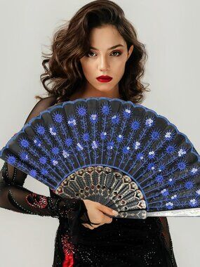 Embroidered Fabric Flower Peacock Pattern Sequin Fabric Folding Handheld